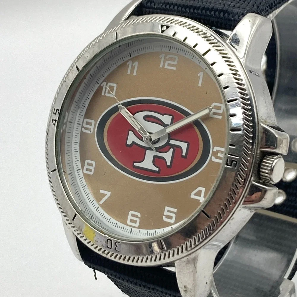 San Francisco 49ers Men's Watch NFL 44mm Silver Tone Logo Sparo Nylon Band 9
